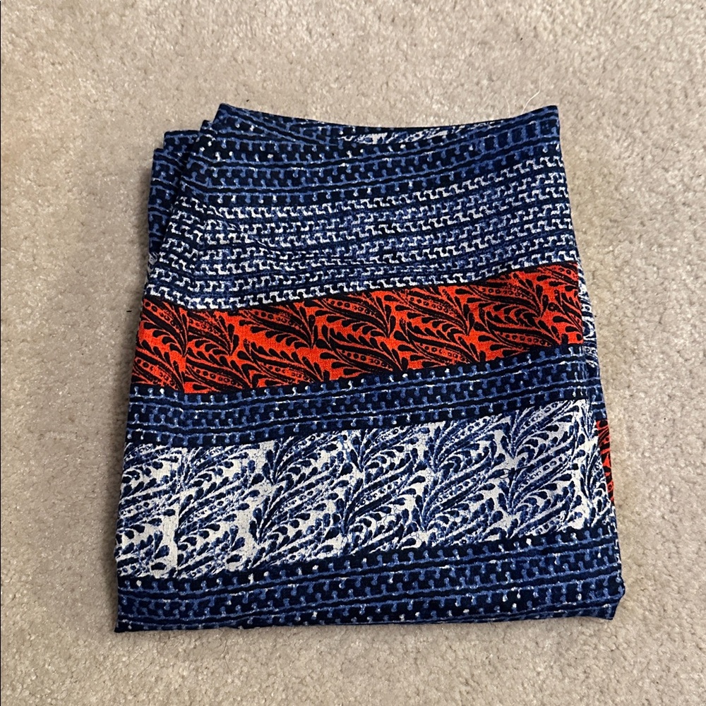 Blue and Red Patterned Zippered Skirt